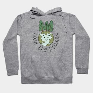 Planet  Earth with smiling face and trees, Save the Planet lettering Hoodie